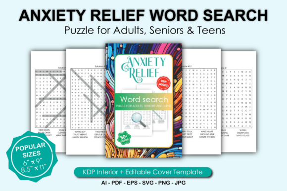 Anxiety Relief Word Search Adult Puzzle: Graphics for KDP Interiors
