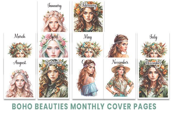Boho Beauties Monthly Cover Pages: Graphics for Kdp Interiors