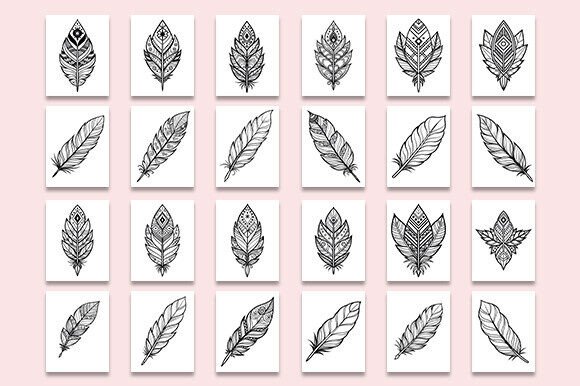 Boho Feather Coloring Pages: Graphics for Kdp Interiors