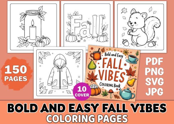 Bold and Easy Fall Vibes Coloring Pages: Graphics for KDP Interiors