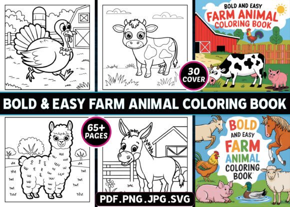 Bold and Easy Farm Animal Coloring Pages: Graphics for KDP Interiors