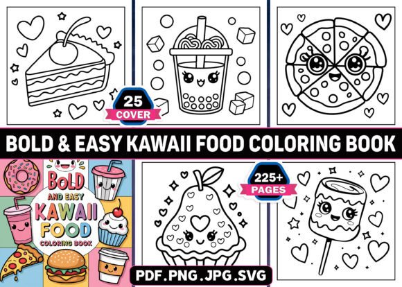 Bold and Easy Kawaii Food Coloring Pages: Graphics for KDP Interiors