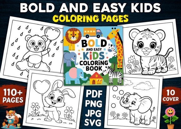 Bold and Easy Kids Coloring Pages: Graphics for KDP Interiors