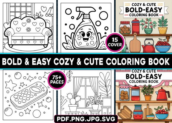 Bold & Easy Cozy Cute Coloring Pages: Graphics for KDP Interiors