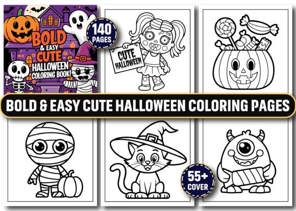 Bold Easy Cute Halloween Coloring Page Graphics for KDP Interiors