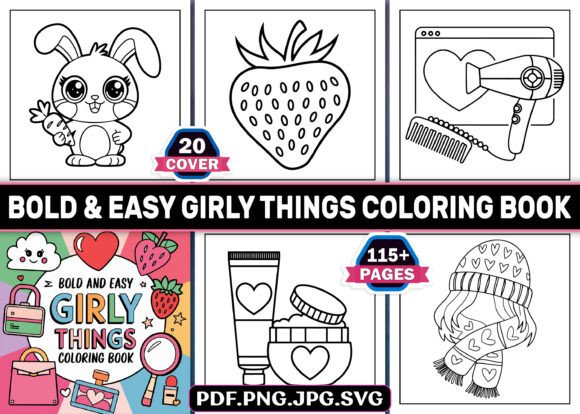 Bold Easy Girly Things Coloring Book KDP Graphics