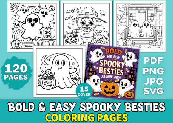 Bold Easy Spooky Besties Coloring Book Graphics for KDP Interiors