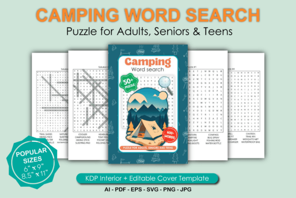 Camping Word Search Puzzle for Adults: Graphics & KDP Interiors