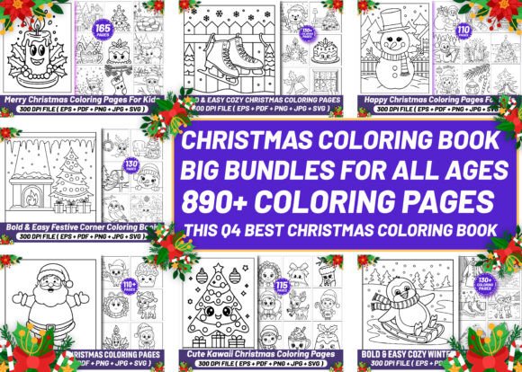 Christmas Coloring Book Big Bundle KDP: Graphics for Kdp Interiors