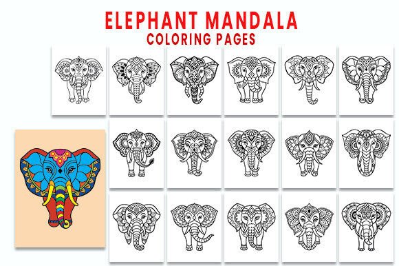 Elephant Mandala Coloring Pages: Graphics for KDP Interiors & Handmade Brands