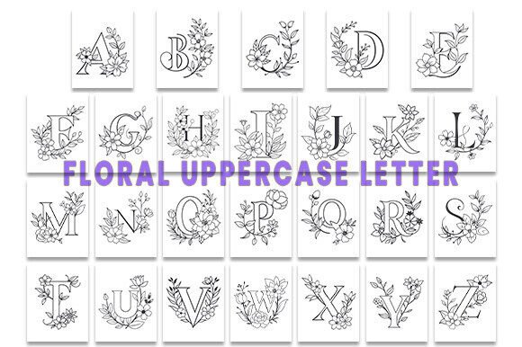 Floral Uppercase Letter Coloring Pages