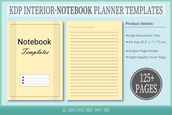 Lined Blank Notebook Templates: Graphics for KDP Interiors