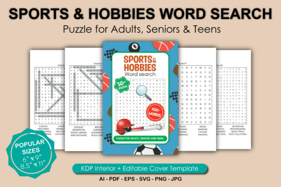 Sports Hobbies Word Search Graphics for KDP Interiors