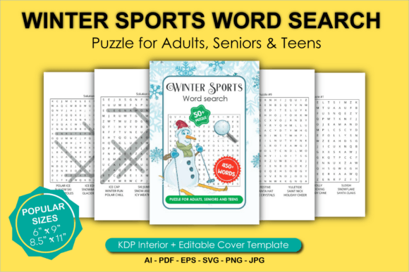 Winter Sports Word Search Adults Puzzle: Graphics & KDP Interiors